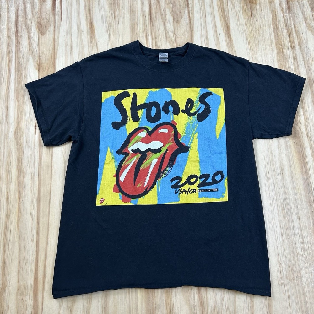 Rolling Stones 2020 No Filter US Tour Mens L Black Rock Band Concert T-Shirt